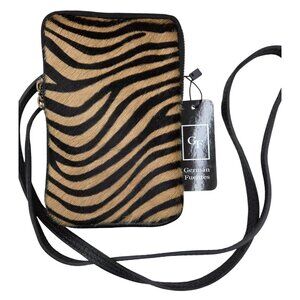 Leather Crossbody Small Purse Phone Case Zebra Print German Fuentes With Tags